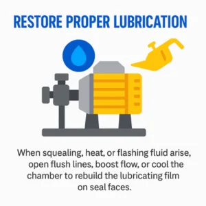 Infographic explains restoring lubrication to prevent overheating and mechanical seal failure in pump systems